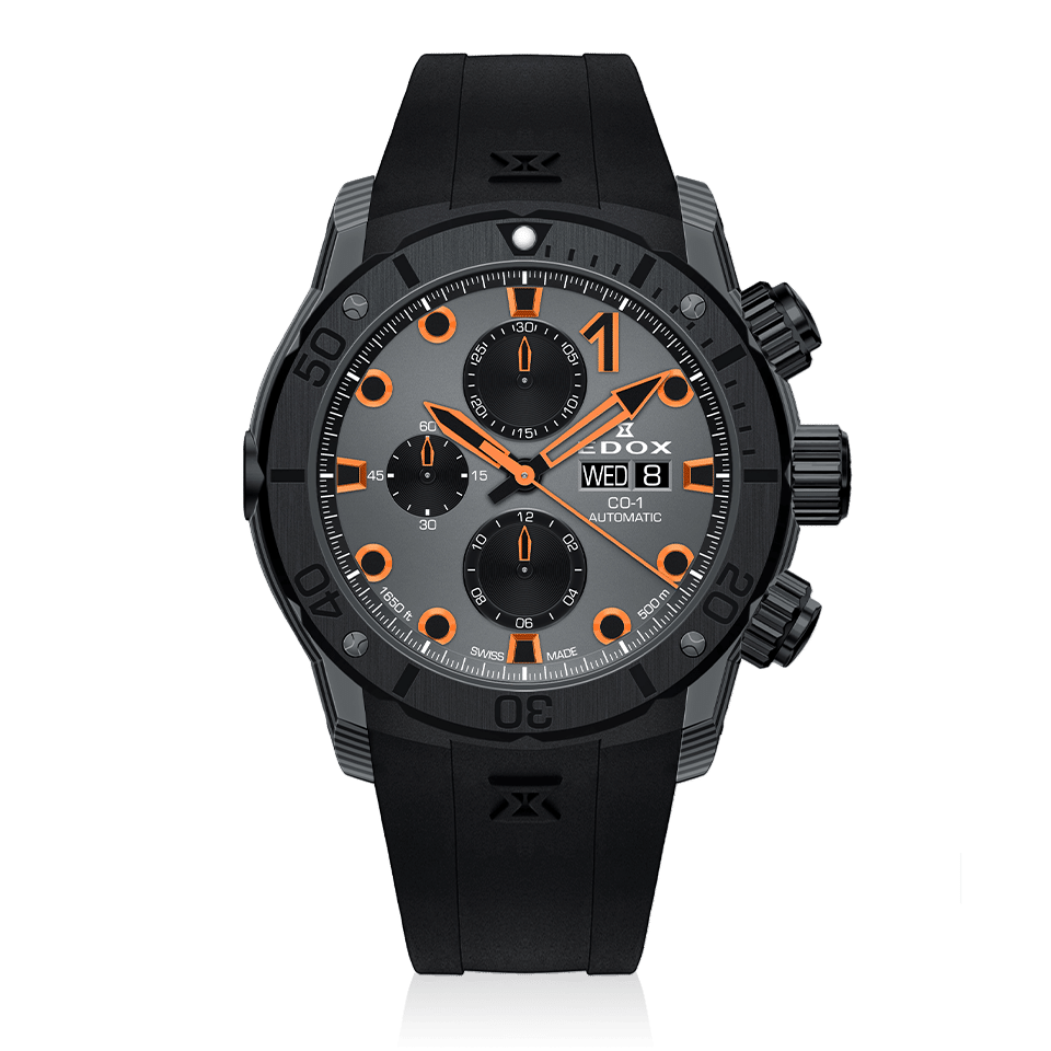 Edox CO-1 Carbon Chronograph Automatic, grey dial, carbon case, rubber, 45mm, ref 01125-CCN-GNO
