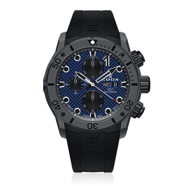 Edox CO-1 Carbon Chronograph Automatic, blue dial, 45mm forged carbon, ref 01125-CLNGN-BUNN