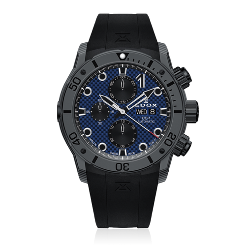 Edox CO-1 Carbon Chronograph Automatic, blue dial, 45mm forged carbon, ref 01125-CLNGN-BUNN