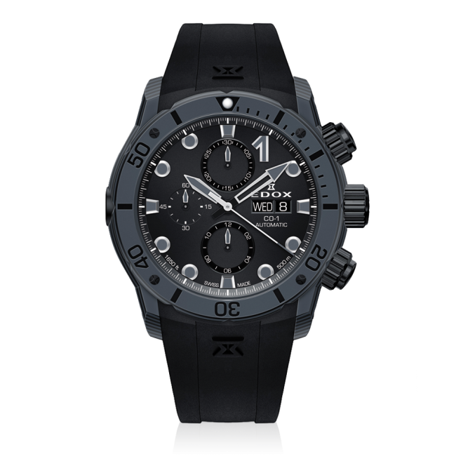 Edox CO-1 Carbon Chronograph Automatic, black dial, 45mm forged carbon, ref 01125-CLNGN-NING
