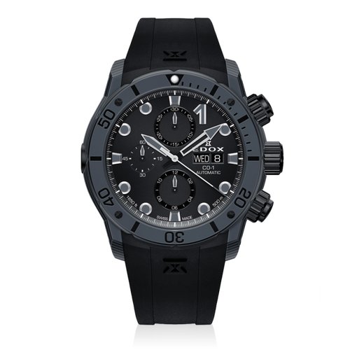 Edox CO-1 Carbon Chronograph Automatic, black dial, 45mm forged carbon, ref 01125-CLNGN-NING