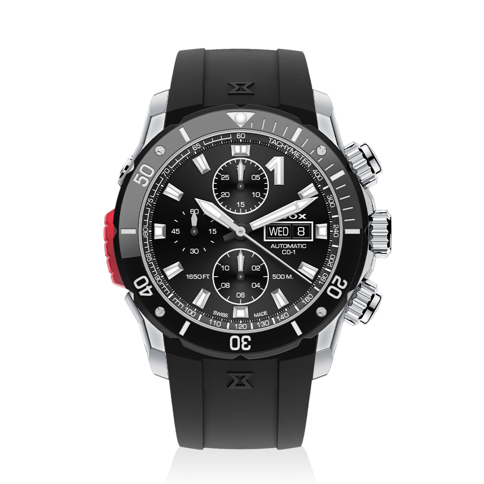 Edox CO-1 Chronograph Automatic, black dial, 45mm steel, ref 01128-3NRCA-NN