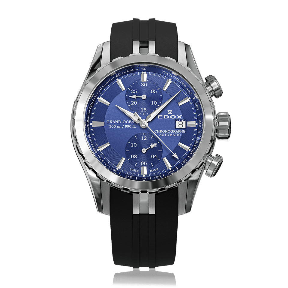 Edox Grand Ocean Chronograph Automatic, blue dial, steel, rubber, 43mm, ref 09800-3CA-BUIN
