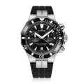 Edox Delfin Chronograph, black dial, rubber strap, 43mm, ref 10112-3NCA-NIN