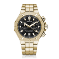 Edox Delfin Chronograph, black dial, yellow-gold PVD bracelet, 43mm, ref 10113-37JM-NID