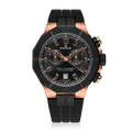 Edox Delfin Chronograph, black dial, rose PVD, rubber strap, 43mm, ref 10113-37RNCA-NIR