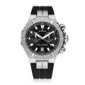 Edox Delfin Chronograph, black dial, rubber strap, 43mm, ref 10113-3CA-NIN