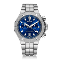 Edox Delfin Chronograph, blue dial, steel bracelet, 43mm, ref 10113-3M-BUIN