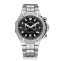 Edox Delfin Chronograph, black dial, steel bracelet, 43mm, ref 10113-3M-NIN