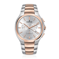 Edox Les Bemonts Ultra Slim Chronograph, silver dial, pink PVD, steel bracelet, 42mm, ref 10239-357R-AIR