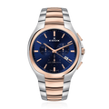 Edox Les Bemonts Ultra Slim Chronograph, blue dial, pink PVD, steel bracelet, 42mm, ref 10239-357R-BUIR