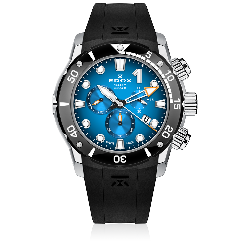 Edox CO-1 Chronograph, blue dial, 45mm titanium, ref 10242-TIN-BUIDN
