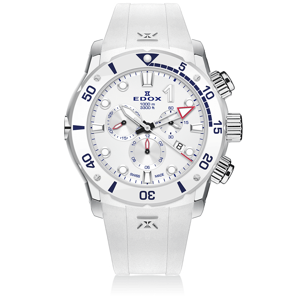 Edox CO-1 Chronograph, white dial, 45mm titanium, ref 10242-TINB-BBUINR