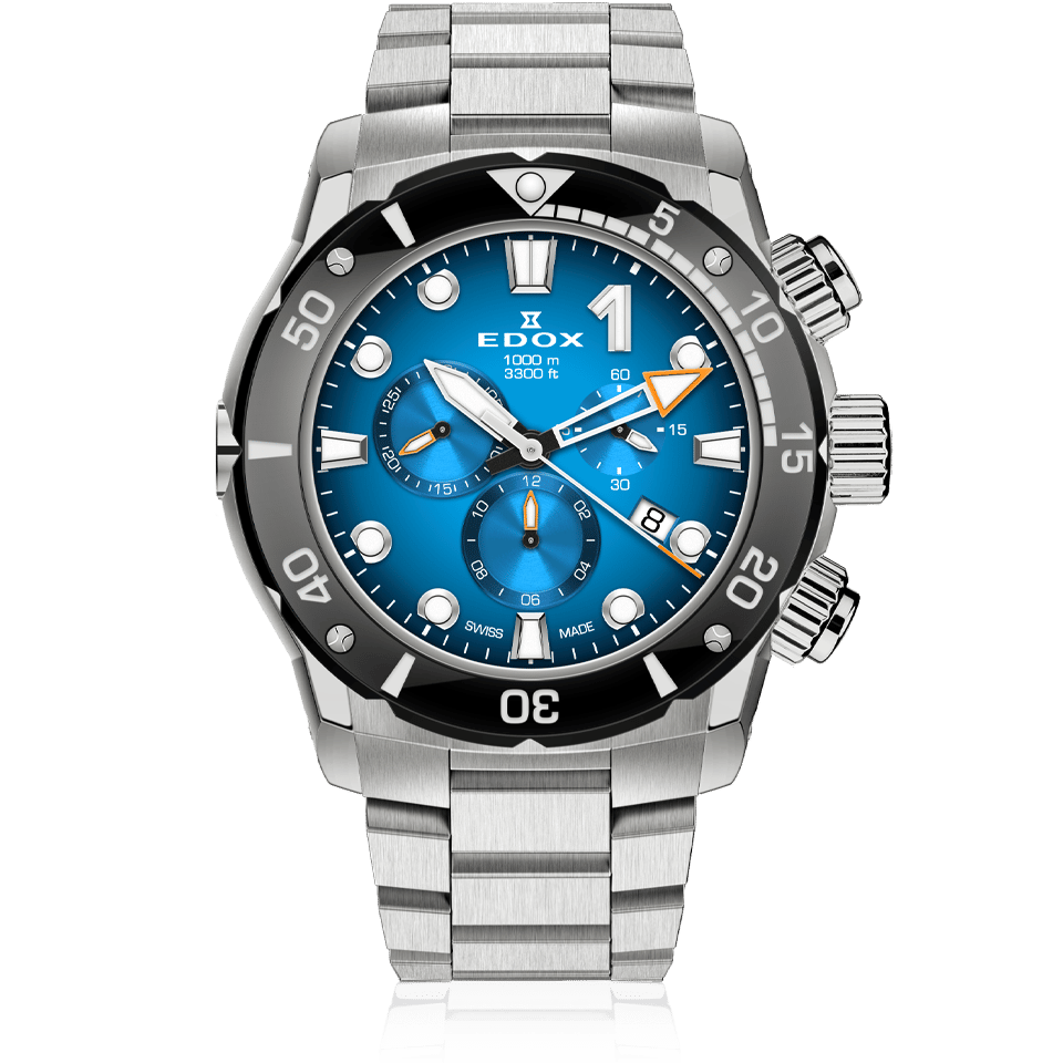 Edox CO-1 Chronograph, blue dial, titanium bracelet, 45mm, ref 10242-TINM-BUIDN