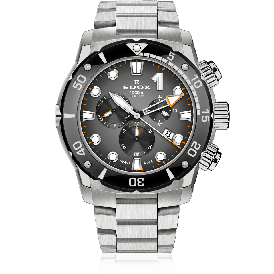 Edox CO-1 Chronograph, black and gold dial, titanium bracelet, 45mm, ref 10242-TINM-GIDNO