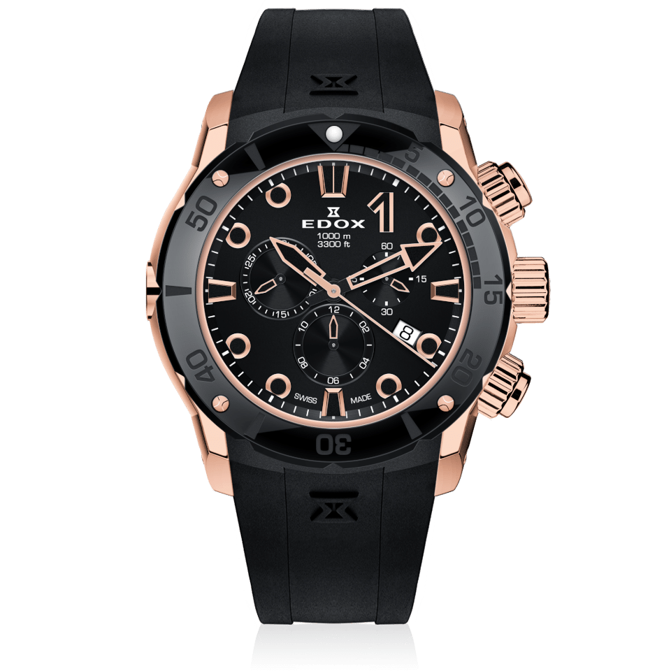 Edox CO-1 Chronograph, brown dial, rose-PVD titanium, 45mm, ref 10242-TINR-NIR