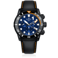 Edox CO-1 Chronograph, blue dial, black-PVD titanium, leather strap, 45mm, ref 10242-TINNO-BUIN