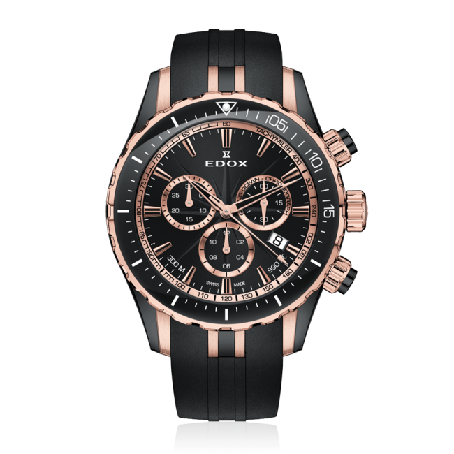 Edox Grand Ocean Chronograph, black and rose PVD, 43mm, ref 10248-357RN-NIRR