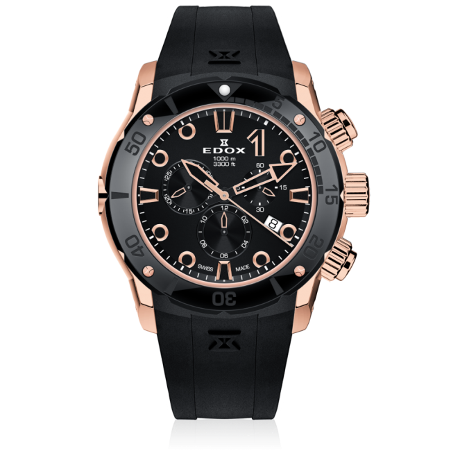 Edox CO-1 Chronograph, black and rose dial, 45mm, ref 10250-37R-NIR
