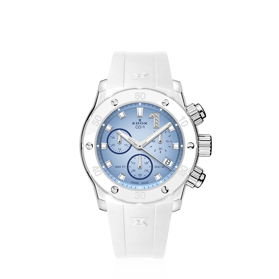 Edox CO-1 ChronoLady, blue dial, steel, rubber, 38mm, ref 10255-3BCAB-BUCIDN