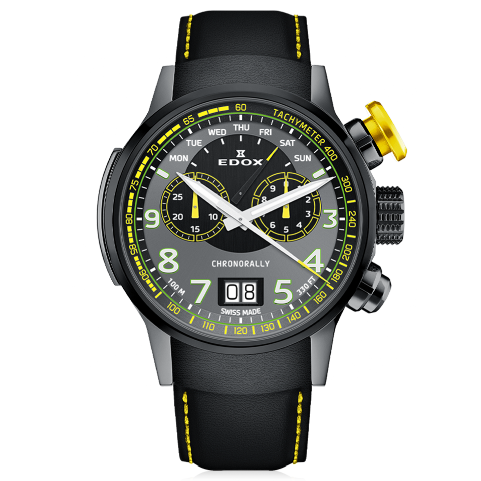 Edox Chronorally Dominique Aegerter Limited Edition, grey dial, grey PVD titanium, leather, 48mm, ref 38001-TINGNAEG-GNJ