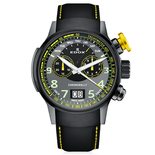 Edox Chronorally Dominique Aegerter Limited Edition, grey dial, grey PVD titanium, leather, 48mm, ref 38001-TINGNAEG-GNJ