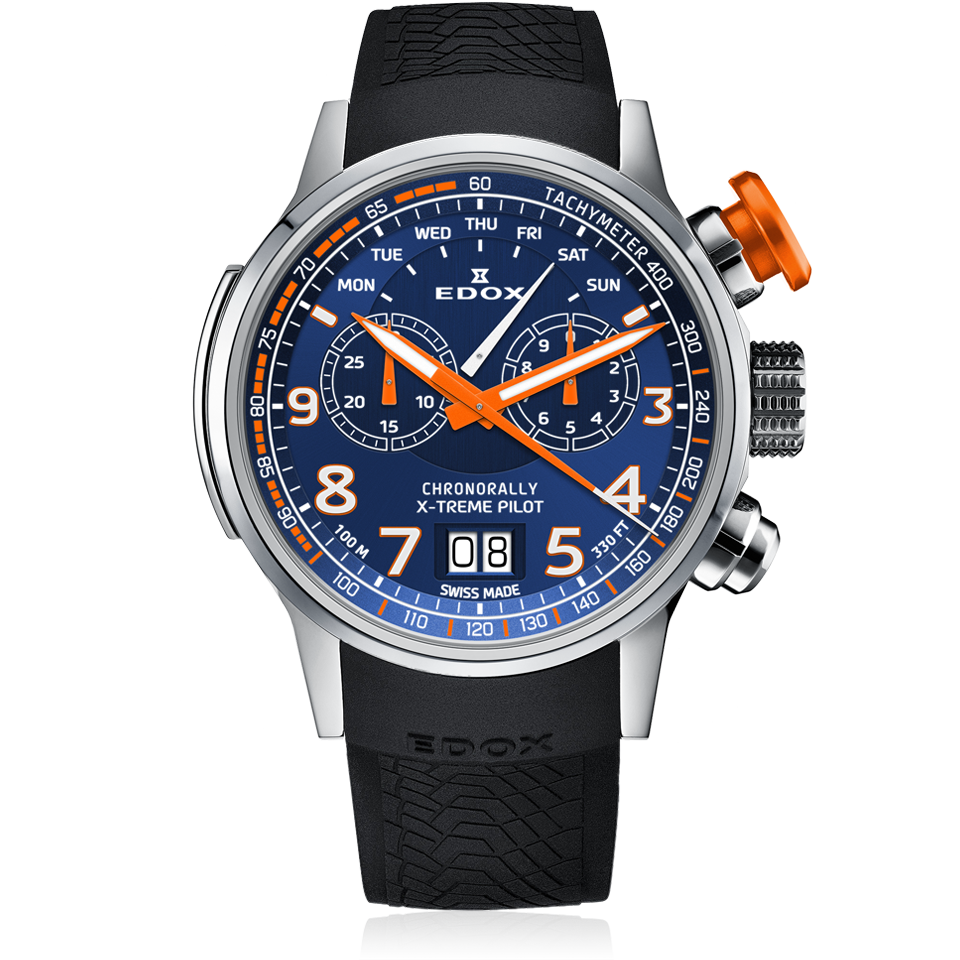 Edox Chronorally X-treme Pilot, blue dial, titanium, rubber, 48mm, ref 38001-TINOCA-BUO3