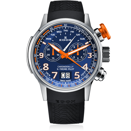 Edox Chronorally X-treme Pilot, blue dial, titanium, rubber, 48mm, ref 38001-TINOCA-BUO3