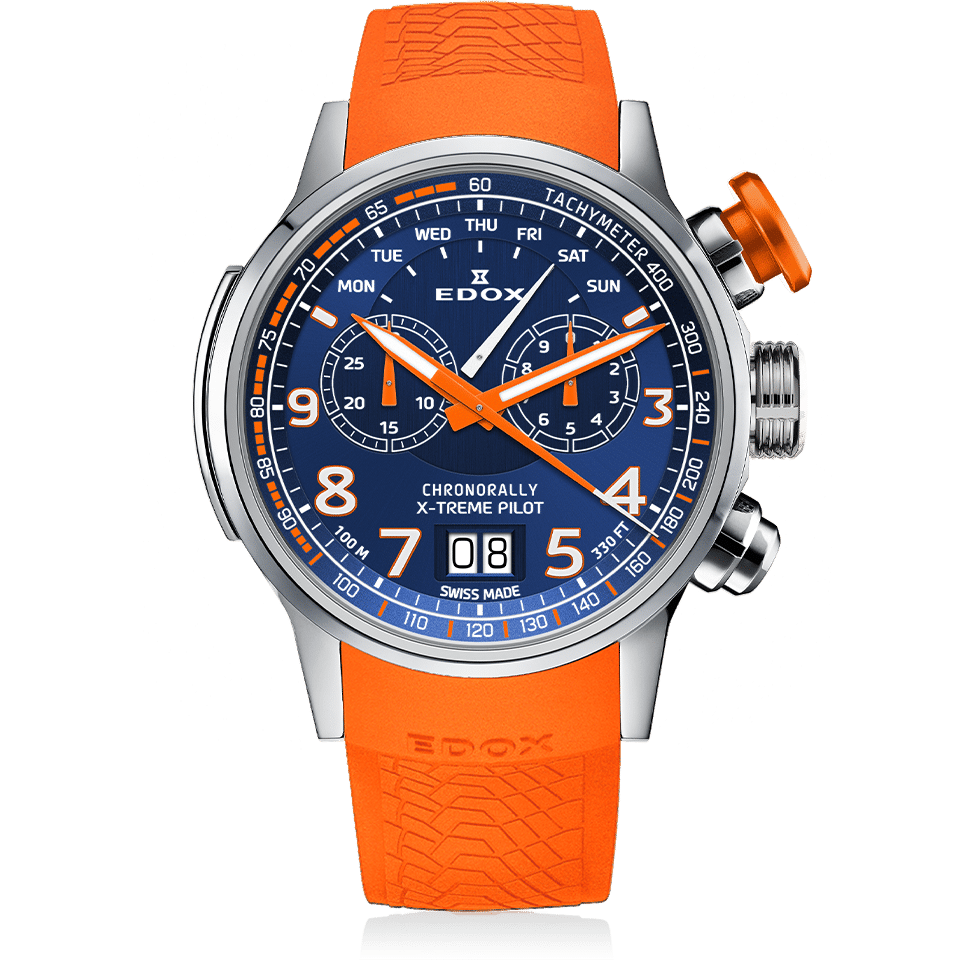 Edox Chronorally X-treme Pilot, blue dial, titanium, rubber, 48mm, ref 38001-TINOCAO-BUO3