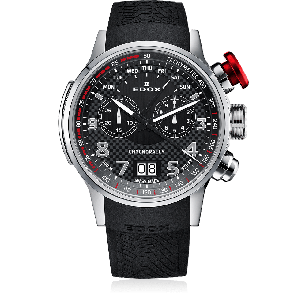 Edox Chronorally Chronograph, black dial, natural titanium, rubber, 48mm, ref 38001-TIN-NRO3