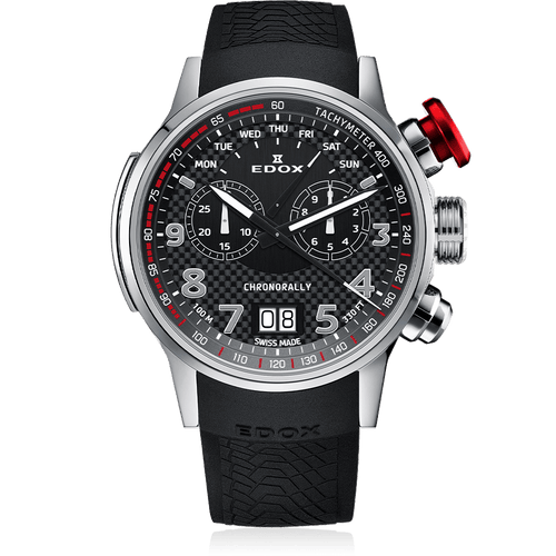 Edox Chronorally Chronograph, black dial, natural titanium, rubber, 48mm, ref 38001-TIN-NRO3