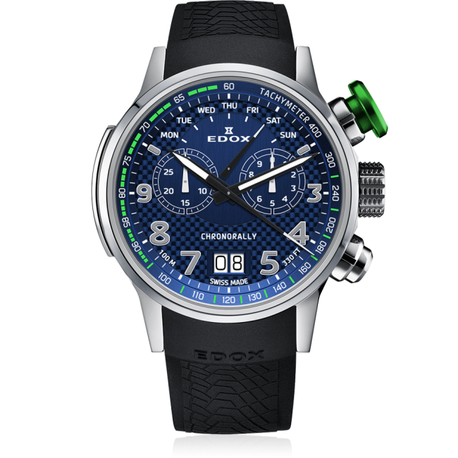 Edox Chronorally Chronograph, blue dial, 48mm titanium, ref 38001-TINV-BUV3
