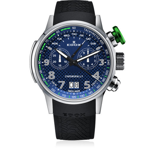Edox Chronorally Chronograph, blue dial, 48mm titanium, ref 38001-TINV-BUV3
