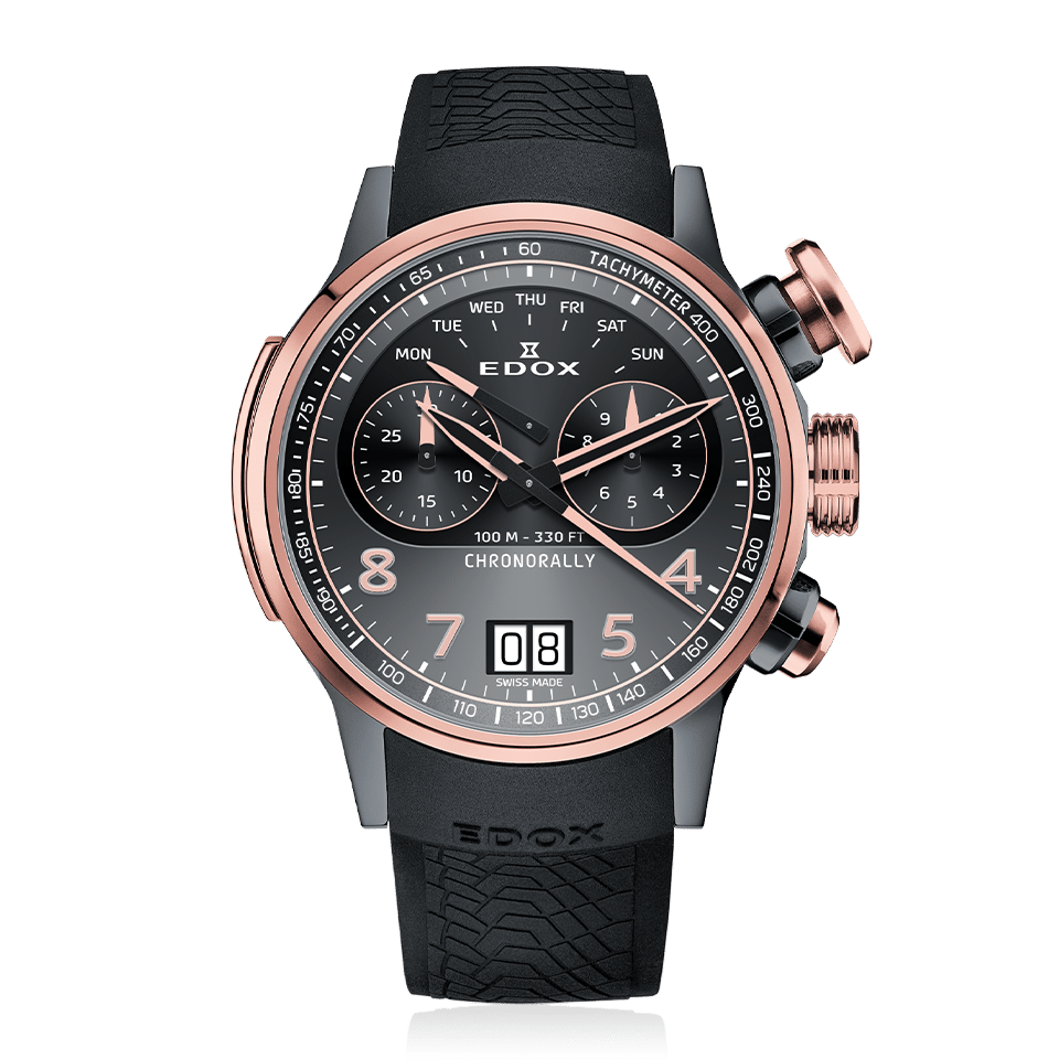 Edox Chronorally 45 Chronograph, grey dial, grey PVD titanium, rubber, 45mm, ref 38003-TINGR-GNR