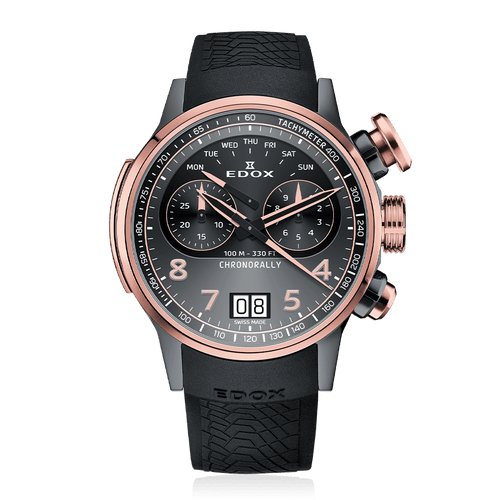 Edox Chronorally 45 Chronograph, grey dial, grey PVD titanium, rubber, 45mm, ref 38003-TINGR-GNR