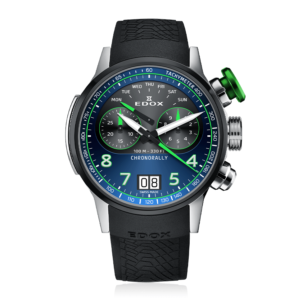 Edox Chronorally 45 Chronograph, blue dial, titanium, rubber, 45mm, ref 38003-TINV-BUNV