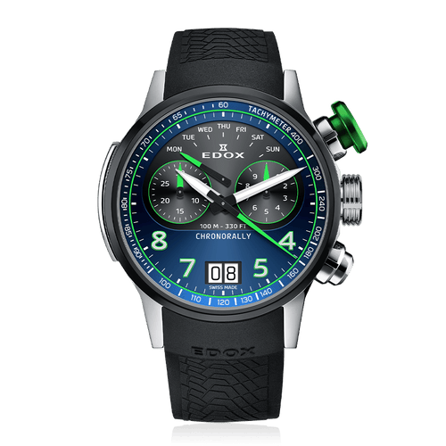Edox Chronorally 45 Chronograph, blue dial, titanium, rubber, 45mm, ref 38003-TINV-BUNV