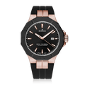 Edox Delfin The Original Date, black dial, rose PVD, rubber strap, 43mm, ref 53021-37RNCA-NIR