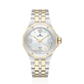Edox Delfin Date Lady, white mother-of-pearl, diamond indices, yellow-gold PVD, 33mm, ref 53100-357JM-NADND