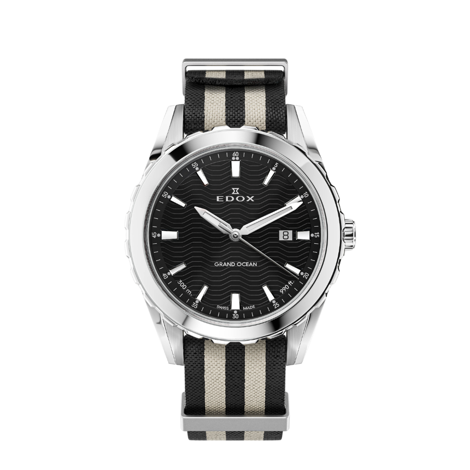 Edox Grand Ocean Date Gents, black dial, NATO strap, 42mm, ref 53102-3NAGN-NIN