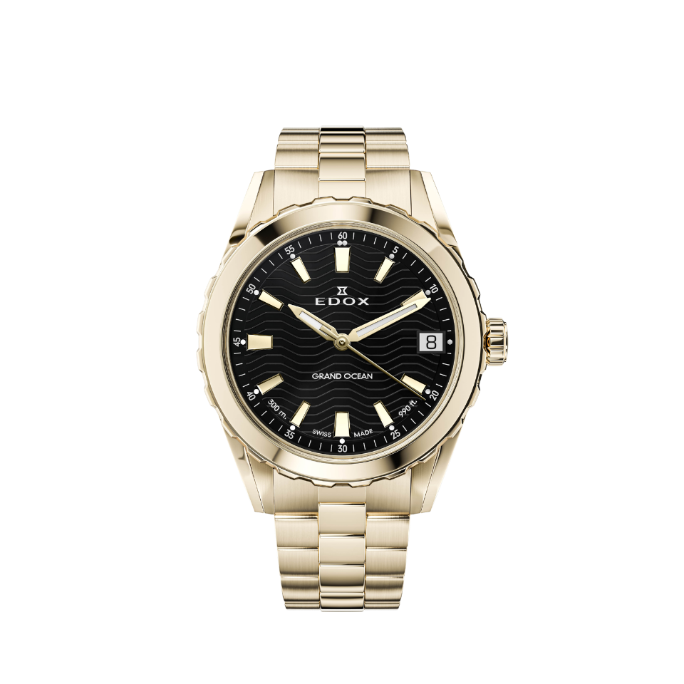 Edox Grand Ocean Date Ladies, black dial, rose PVD, 33mm, ref 53103-37JM-NID