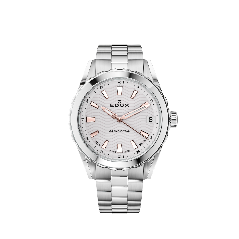 Edox Grand Ocean Date Ladies, silver dial, steel bracelet, 33mm, ref 53103-3M-AIR