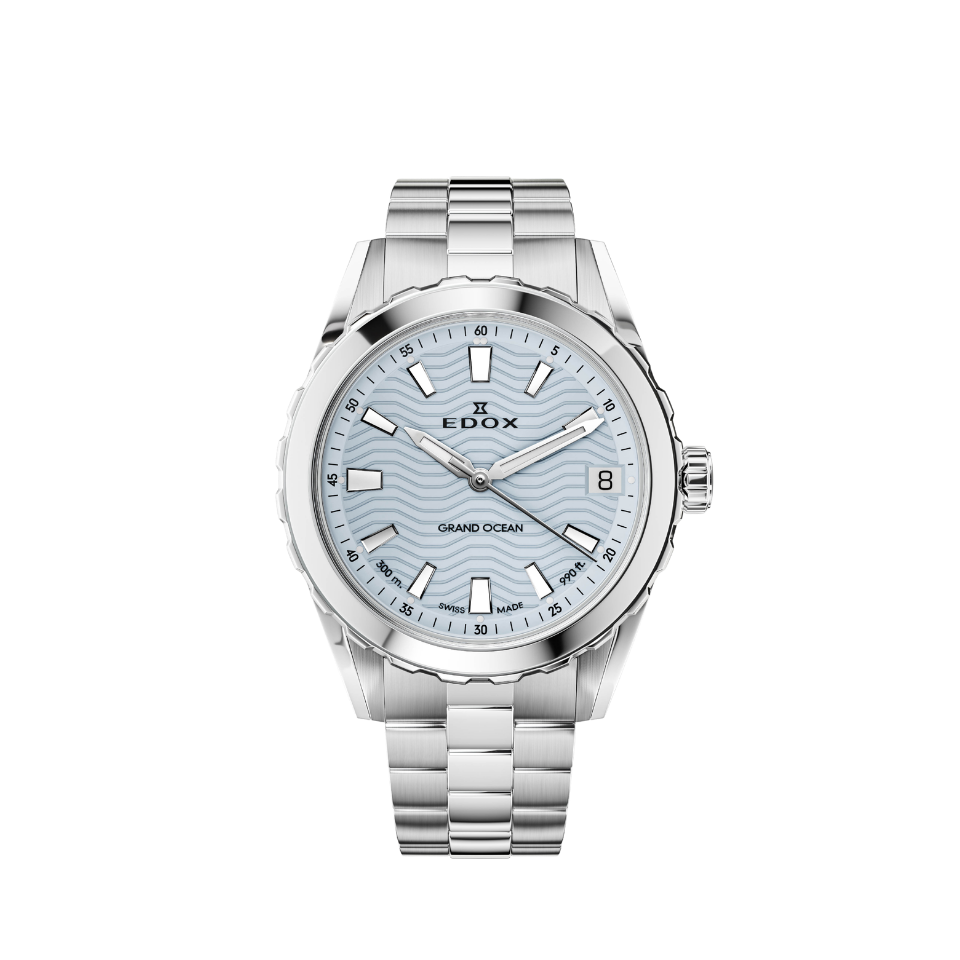 Edox Grand Ocean Date Ladies, blue dial, steel bracelet, 33mm, ref 53103-3M-BUCN