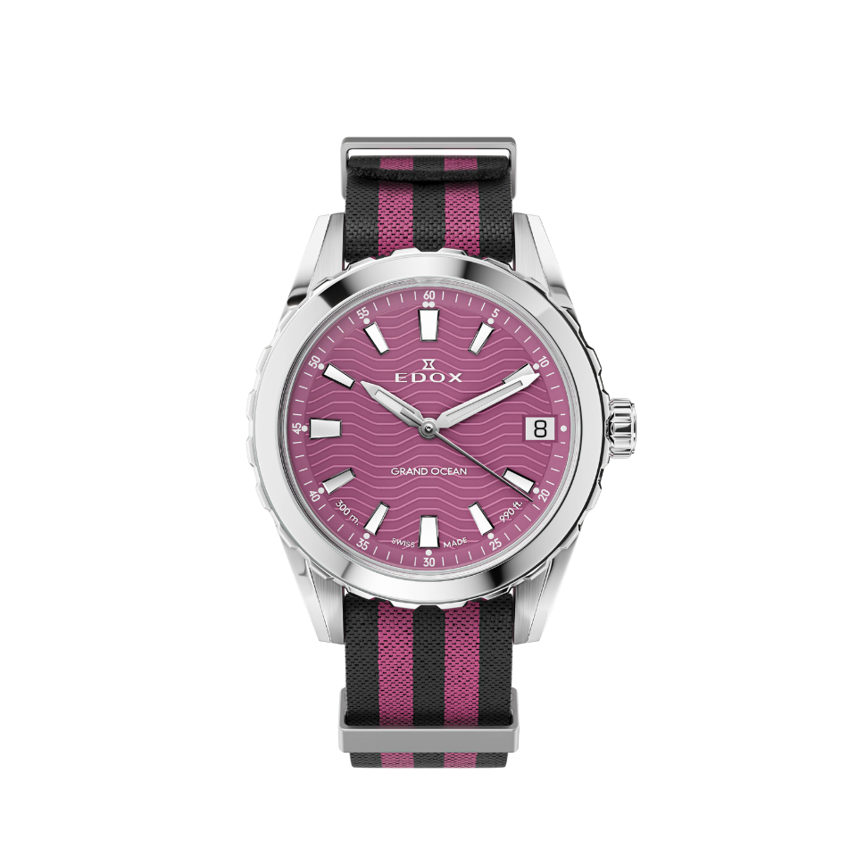 Edox Grand Ocean Date Ladies, purple dial, NATO strap, 33mm, ref 53103-3NAVN-VION