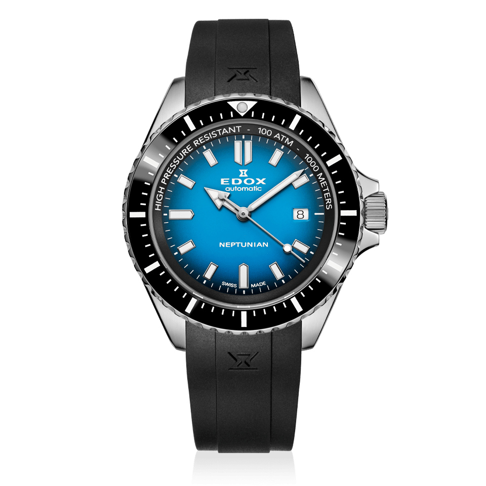 Edox Neptunian Automatic 1000M, blue dial, rubber strap, 44mm, ref 80120-3NCA-BUIDN