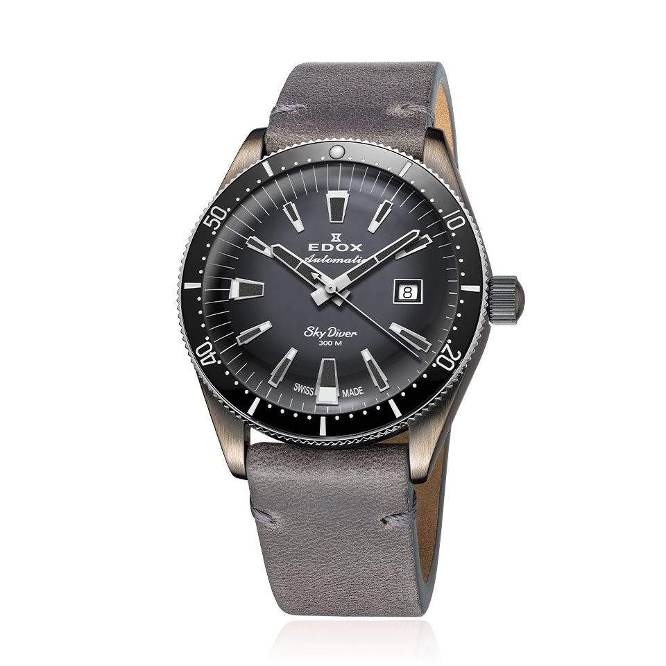 Edox SkyDiver Date Automatic Limited Edition, grey dial, leather, 42mm, ref 80126-3VIN-GDN