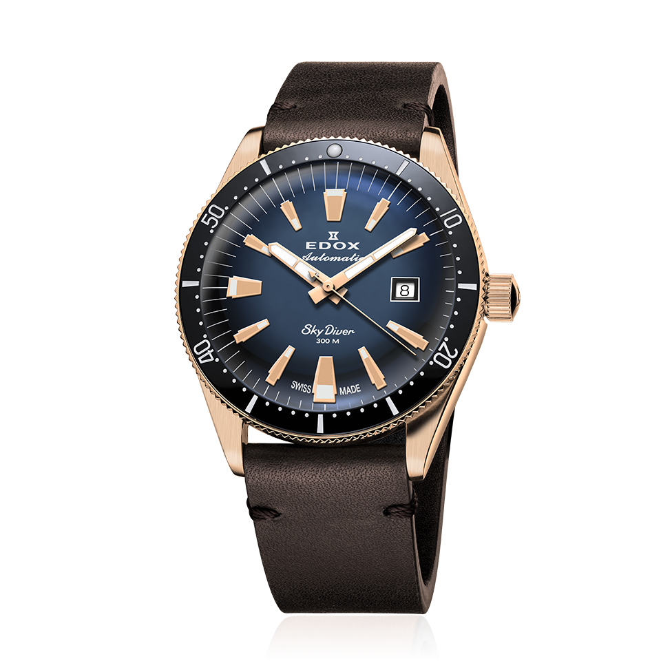 Edox SkyDiver Date Automatic Limited Edition, bronze, blue dial, 42mm, ref 80126-BRN-BUIDR