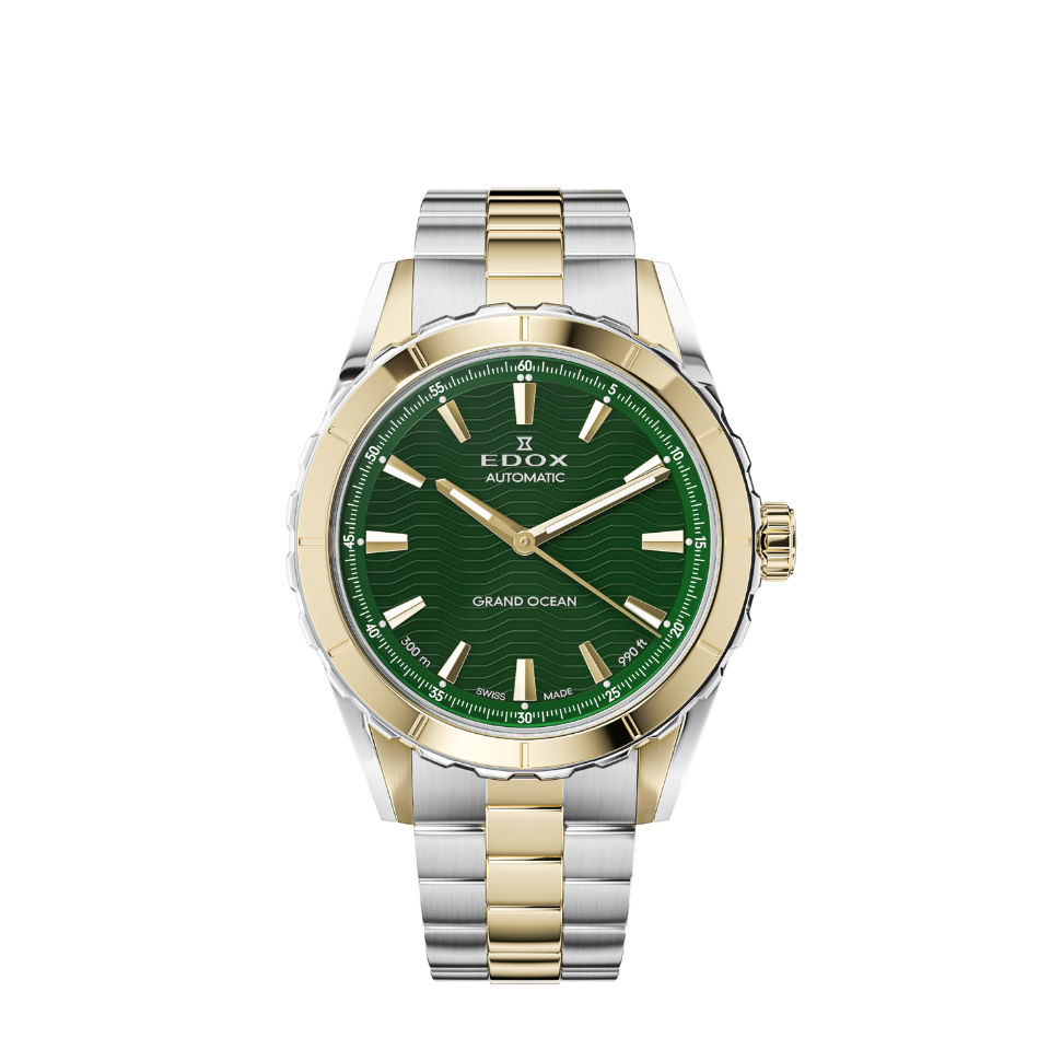 Edox Grand Ocean Automatic, green dial, yellow-gold PVD, 40mm, ref 80140-357JM-VID