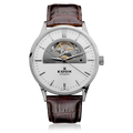 Edox Les Vauberts Open Heart Automatic, silver dial, leather, 43mm, ref 85014-3-AIN