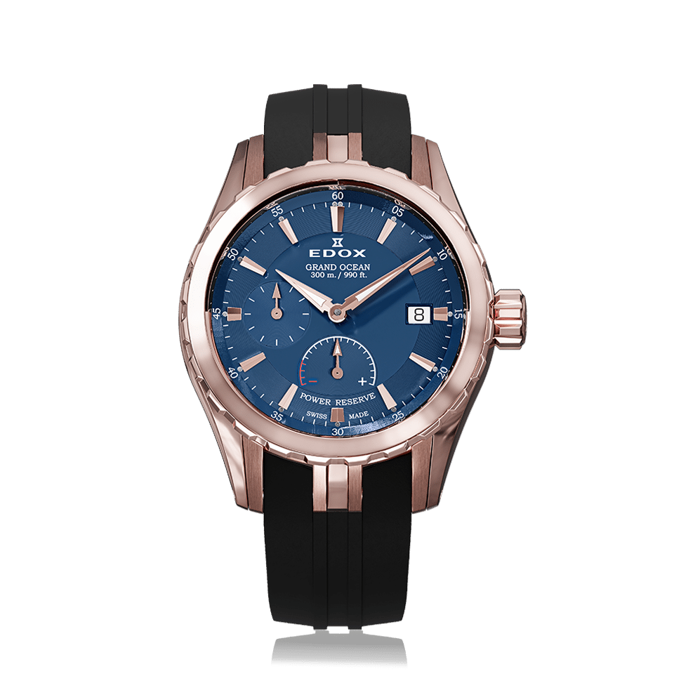 Edox Grand Ocean Power Reserve Automatic, blue dial, rose PVD, 40mm, ref 94500-37RCA-BUIR